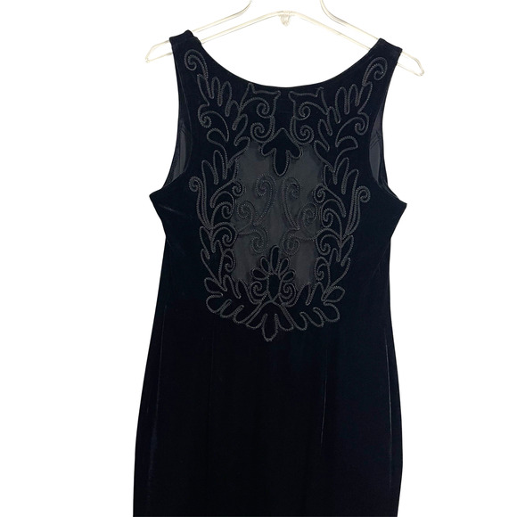 Scott McClintock Black Velvet Embroidered Mesh Gown Size 12 VTG 90s Formal Gala - Picture 7 of 15